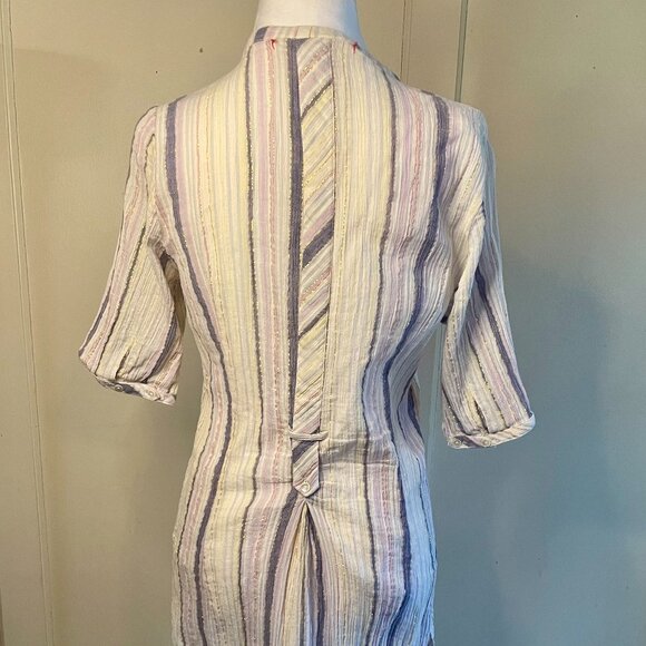 Vintage Diab'less White Blue Pink Gold Striped Tunic Paris - Picture 3 of 14